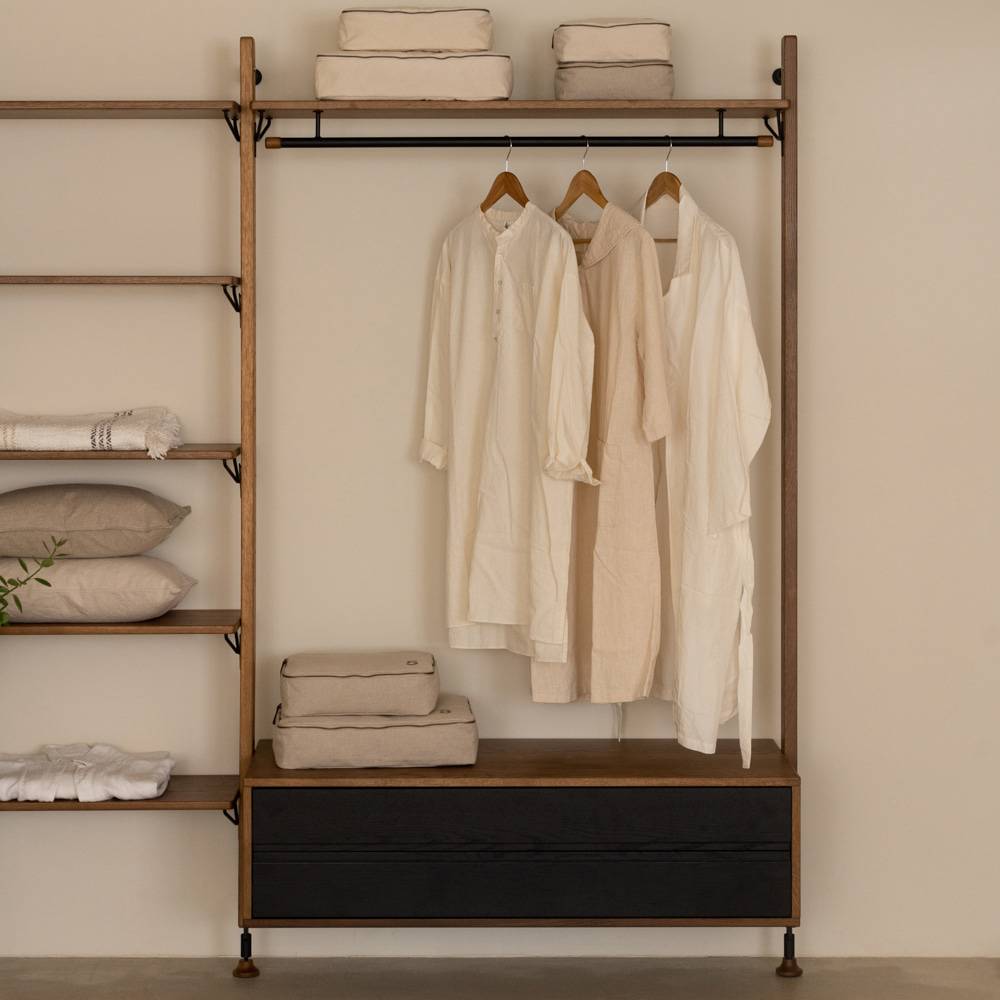 Theo wall unit with Clothing rail add drawer